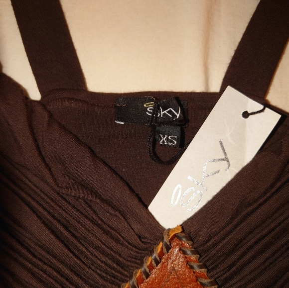NWT Brown SKY Brand Leather Bustier Corset Mini Dress Tunic XS / 2 Fit & Flare - Picture 10 of 14